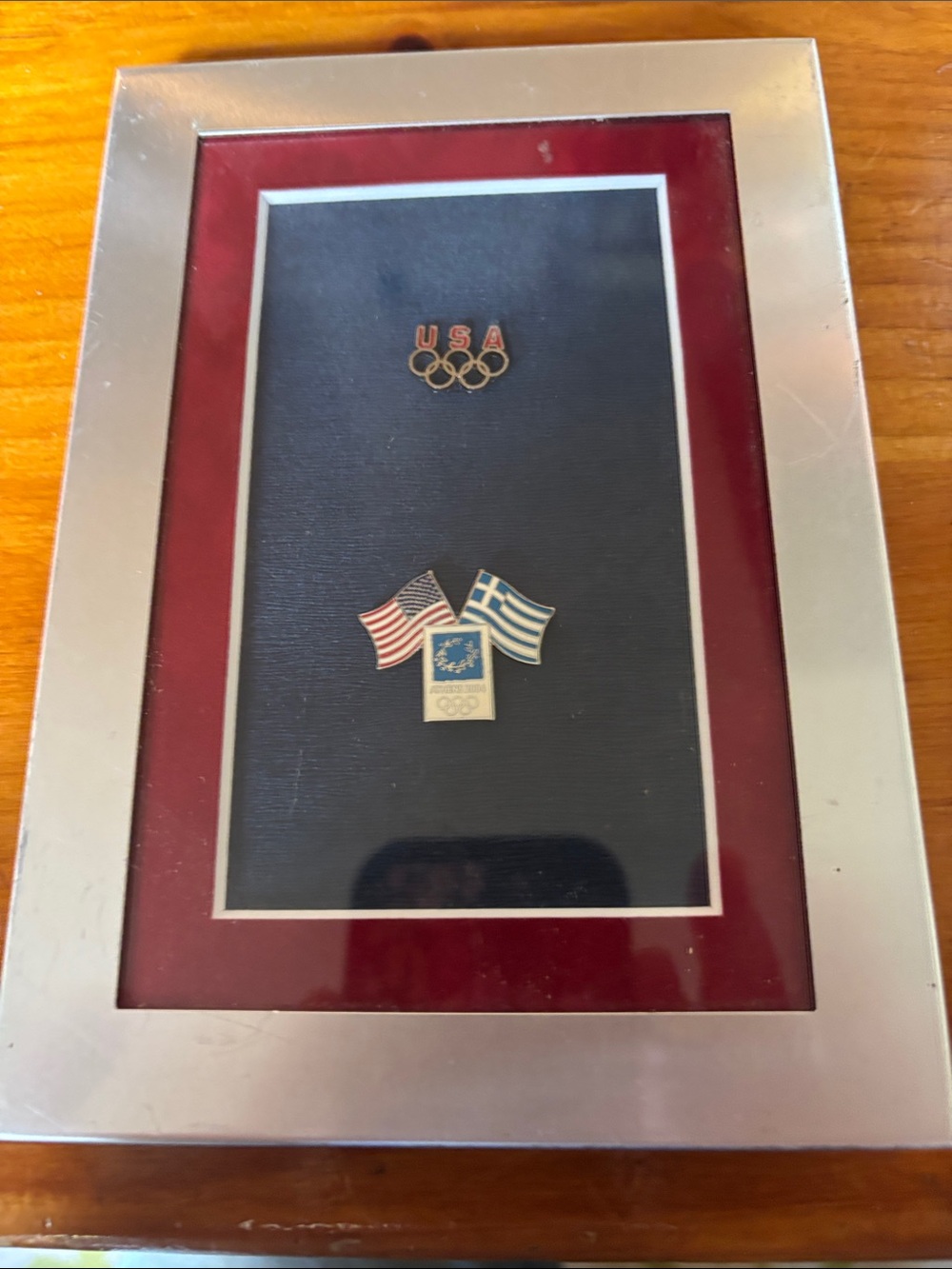 Burnes Of Boston Red and Silver Olympic Pin Display Frame
